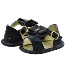 Sapatinho de Bebê Bicho de Pé - Sandália Feminina c/ Fivela e Laço - Sintético - Preto com Ouro Light Sapatinho de Bebê Bicho de Pé - Sandália Feminina c/ Fivela e Laço - Sintético - Preto com Ouro Light
