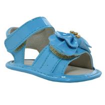 Sapatinho de Bebê Bicho de Pé - Sandália Feminina com Laço e Fecho - Verniz - Azul do Céu Sapatinho de Bebê Bicho de Pé - Sandália Feminina com Laço e Fecho - Verniz - Azul do Céu