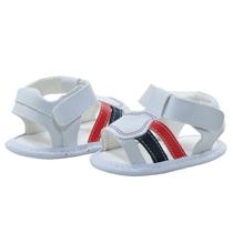 Sapatinho de Bebê Bicho de Pé - Sandália Masculina com Fecho - Sintético - Branca com Azul Marinho e Vermelho Sapatinho de Bebê Bicho de Pé - Sandália Masculina com Fecho - Sintético - Branca com Azul Marinho e Vermelho