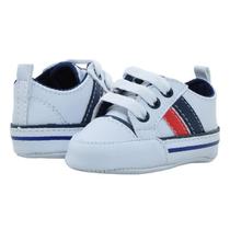 Sapatinho de Bebê Bicho de Pé - Sapatênis Masculino c/ ilhós e Atacador - Sintético - Branco/Vermelho e Marinho