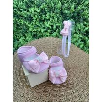 Sapatinho de bebê Com Tiara De Laço - Sapatilha Boneca Feminina Batizado