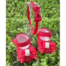 Sapatinho de bebê Com Tiara De Laço - Sapatilha Boneca Feminina Batizado