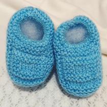 Sapatinho de Bebê de Tricô Azul - 0 a 3 meses Sapatinho de Bebê de Tricô Azul - 0 a 3 meses