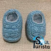 Sapatinho de Bebê de Tricô Azul - 0 a 3 meses