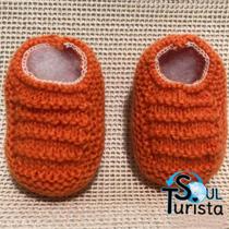 Sapatinho de Bebê de Tricô Laranja - 0 a 3 meses Sapatinho de Bebê de Tricô Laranja - 0 a 3 meses