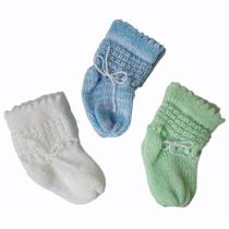 Sapatinho de bebê recém nascido kit com 3 pares lã tricô