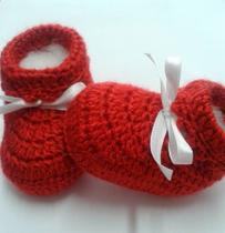 Sapatinho de Lã Vermelho laço vermelho Sapatinho de Lã Vermelho laço vermelho