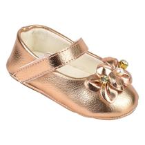 Sapatinho Sapatilha Bebê Legal Cobre Menina Recém Nascida Flor Stras Pronta Entrega