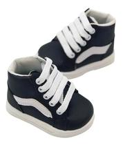 Sapatinho Tenis Bebe Infantil Menino Menina Preto Branco Listra Branca