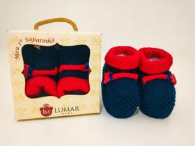Sapatinho trico Azul/Vermelho - Recém Nascido