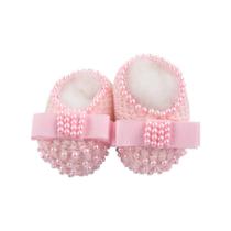 Sapatinho tricot laço cetim e organza- rosa