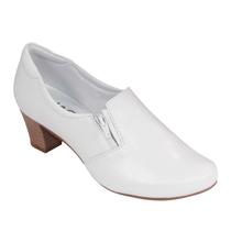 Sapato Antiderrapante Feminino Branco Salto 5cm Com Zíper EPI Proteção Para Hospital Clínica Enfermeira Médica Camareira Hotel
