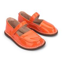 Sapato Baralho Couro Verniz Tangerina - Petit Cheval