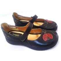 Sapato Boneca Couro Feminino Bordado Aplique Joaninha Casual