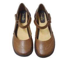 Sapato Boneca Couro Feminino Vintage Tira Aderente Retrô