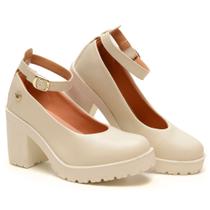 Sapato Boneca Scarpin Feminino Tira Tornozelo Removível Salto Baixo Tratorado