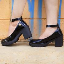 Sapato Boneca Scarpin Salto Tratorado Tira Tornozelo Fivela Original Grife Muritalle