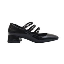 Sapato Boneca Vintage Tiras Fivela Dayane Magalhães Preto Verniz