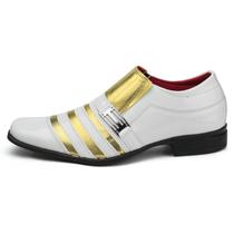 Sapato Branco Masculino Com Dourado Social Super Confortável Calce Fácil Para Noivo Padrinho 1003 Sapato Branco Masculino Com Dourado Social Super Confortável Calce Fácil Para Noivo Padrinho 1003