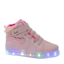 Sapato calçado de menina rose com luz de led piscante que acende