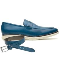 Sapato Casual Azul Scay em Couro + Cinto 10072