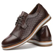 Sapato Casual Couro Texturizado Oxford Masculino Forro Couro Ultra Macio Confortável Marrom