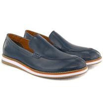 Sapato Casual Loafer Couro Masculino Calce Fácil Forro Couro Leve Elegante Sofisticado Marinho