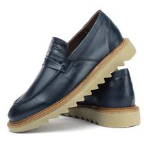 Sapato Casual Loafer Mocassim Clássico Couro Masculino Tratorado Forro Couro Estiloso Marinho