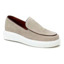 Sapato Casual Masculino Couro Bege Slip On 5503