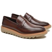 Sapato Casual Masculino Couro Nobre Sola Tratorada Mocassim Loafer Slip on Moderno Estiloso Confortável Berganno