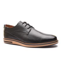 Sapato Casual Masculino de Amarrar Preto Brogue Couro Natural Com Solado Micro Expandido - CALVEST