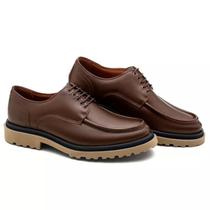 Sapato Casual Masculino Derby Oxford Tratorado Couro de Luxo