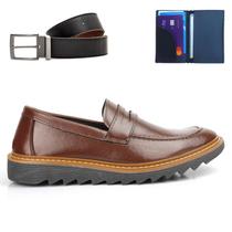 Sapato Casual Masculino Mocassim Loafer Sola Tratorada + Carteira E Cinto 2022