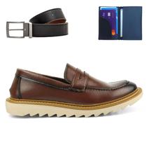 Sapato Casual Masculino Mocassim Loafer Sola Tratorada + Carteira E Cinto 2023 Sapato Casual Masculino Mocassim Loafer Sola Tratorada + Carteira E Cinto 2023