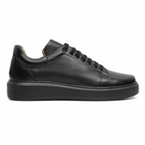 Sapato Casual Masculino Preto Pto Em Couro de Amarrar 5505