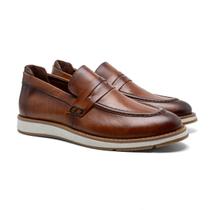 Sapato Casual Mocassim Loafer Couro Masculino Calcanheira Espumada Macio Confortável Clássico