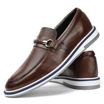 Sapato Casual Mocassim Social Loafer Couro Masculino Forro Couro Extremo Conforto Versátil Marrom