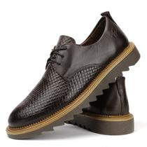 Sapato Casual Oxford Brogue Couro Texturizado Masculino Solado Tratorado Forro Couro Café