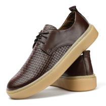 Sapato Casual Oxford Couro Solado Natural Super Aderente Forro Couro Texturizado Versátil Café