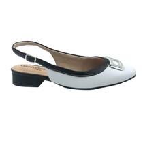 Sapato Comfortflex Slingback Couro Branco com Preto 2482331 Sapato Comfortflex Slingback Couro Branco com Preto 2482331