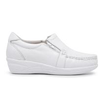 Sapato Confort Mocassim ,Plus Size ,Feminino, Ziper lateral , Preto e branco, anti derrapante