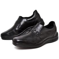 Sapato Conforto Casual Calce Facil Couro Masculino Sola Borracha Antiderrapante Anatomica Forrado