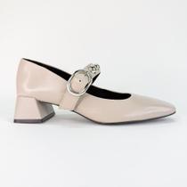 Sapato couro feminino de salto bloco cinza 1872