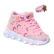Sapato de Menina Rosa Luzinha Acende Pisca + Pulseira Rosa Sapato de Menina Rosa Luzinha Acende Pisca + Pulseira Rosa
