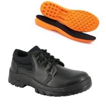 Sapato de segurança ecosafety pr128-ap bico de pvc couro relax preto c.a 11677 + palmilha anatômica