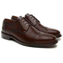 Sapato Derby Masculino Brogue Couro Liso Cadarço Casual Sapato Derby Masculino Brogue Couro Liso Cadarço Casual