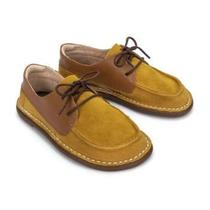 Sapato Dominó Couro Mostarda/Mascavo- Petit Cheval