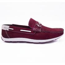 Sapato Drive Mocassim Masculino Couro Nobuck Vinho Branco Ref.C8025 Cla-Cle