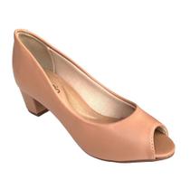 Sapato Fem Beira Rio Peep Toe Salto Bloco Nude 4777.400