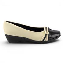Sapato fem piccadilly 143253 joanete anabela 4cm bicolor tiras fivela strass